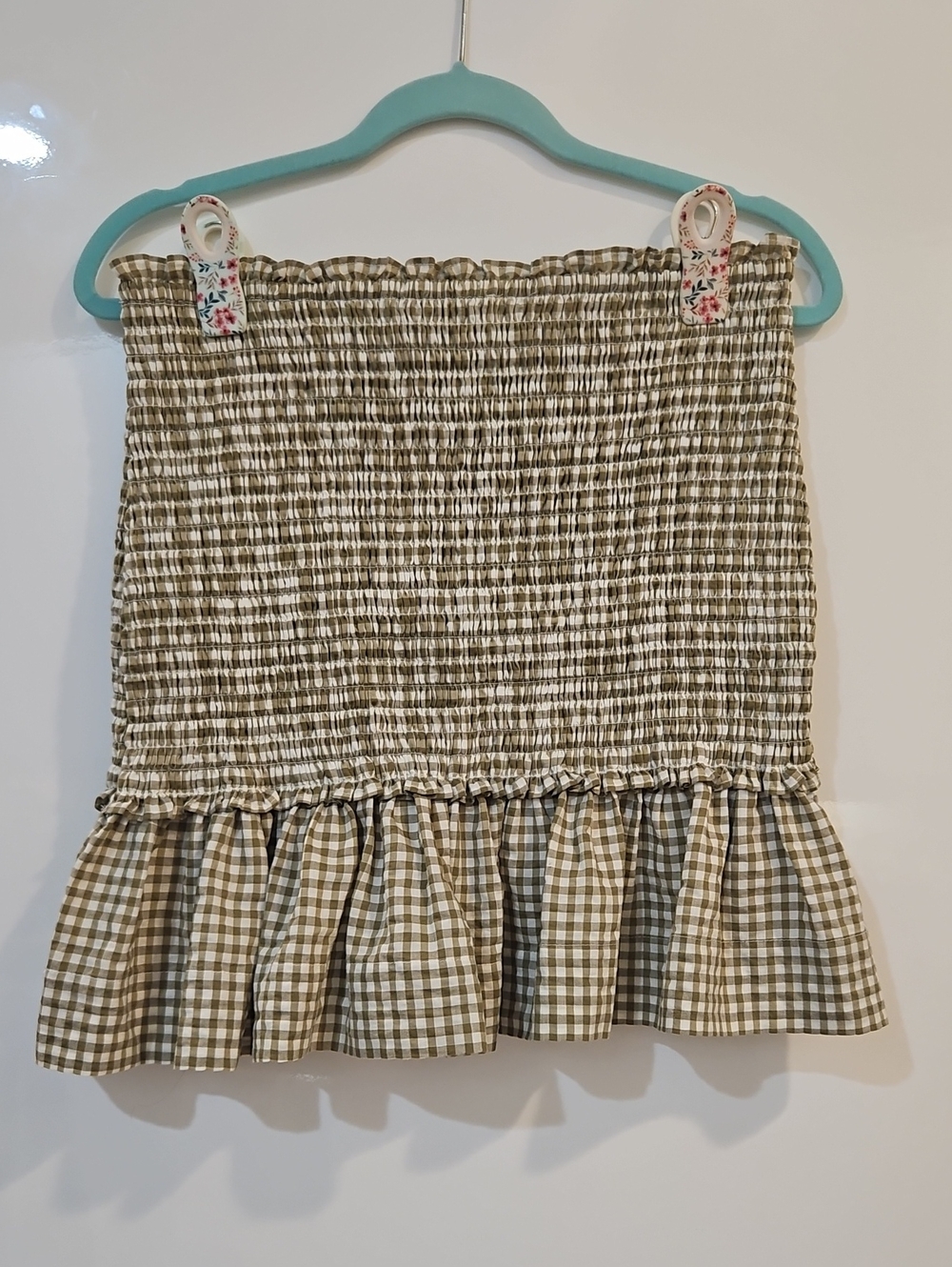 Veronica Beard Gingham Smocked Ruffle Mini Skirt
